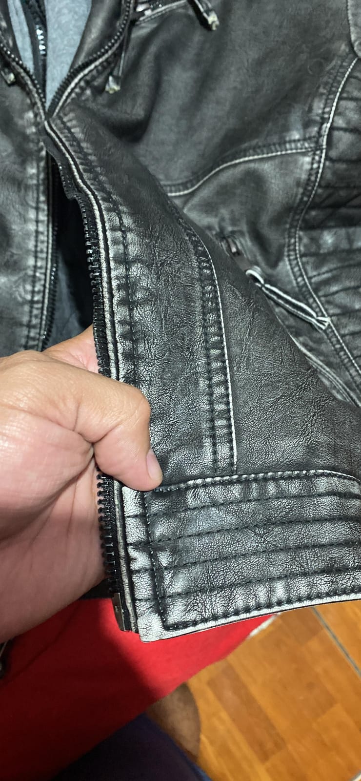 MANSDOUR Men's Faux Leather Jacket Warm Black Fleece Lined Motorcycle Bomber Jacket with Hood customer photo 1