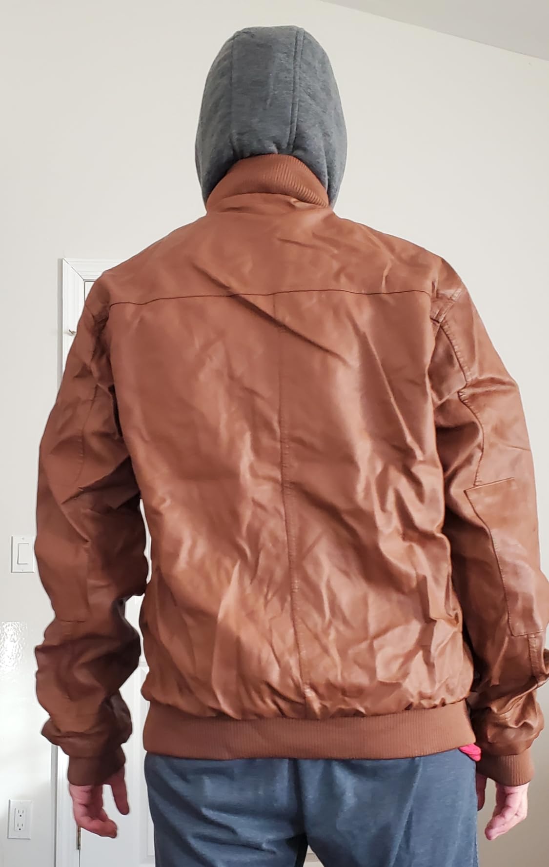 CREATMO US Men's Faux Leather Jacket Motorcycle Jacket Waterproof Windproof PU Moto Vintage Bomber Hoodie with Removable Hood customer photo 2