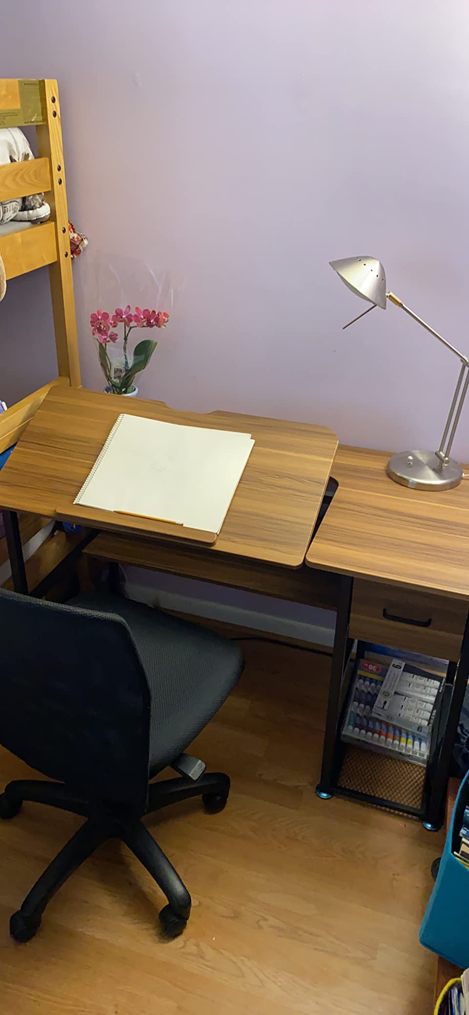 Tribesigns Drafting Table with Storage Drawers, Drawing Computer Desk Artist Craft Table Painting Desk Workstation with Shelves and Tiltable Tabletop for Students, Home Office customer photo 2