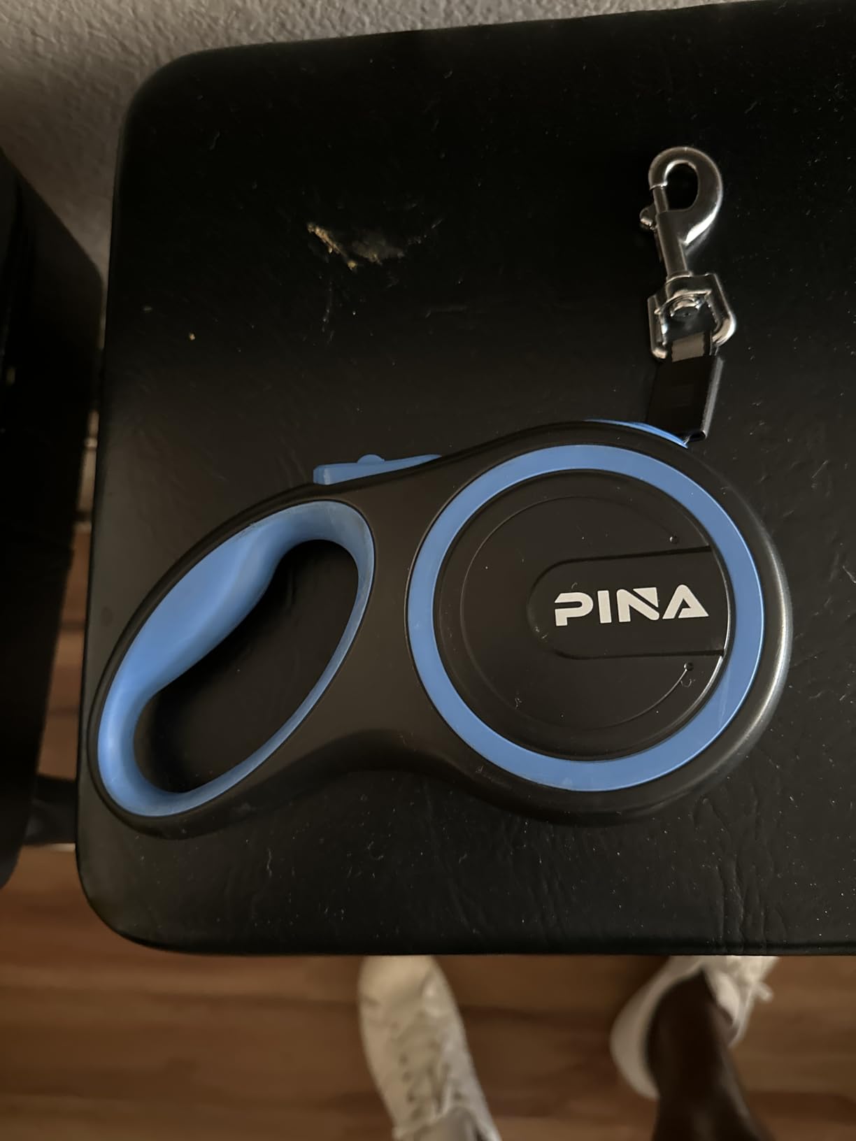 PINA Retractable Dog Leash, 26ft Dog Leash for Small Medium Large Dogs Up to 110lbs, 360° Tangle-Free Strong Reflective Nylon Tape, with Anti-Slip Handle, One-Handed Brake, Lock - Black Blue customer photo 2