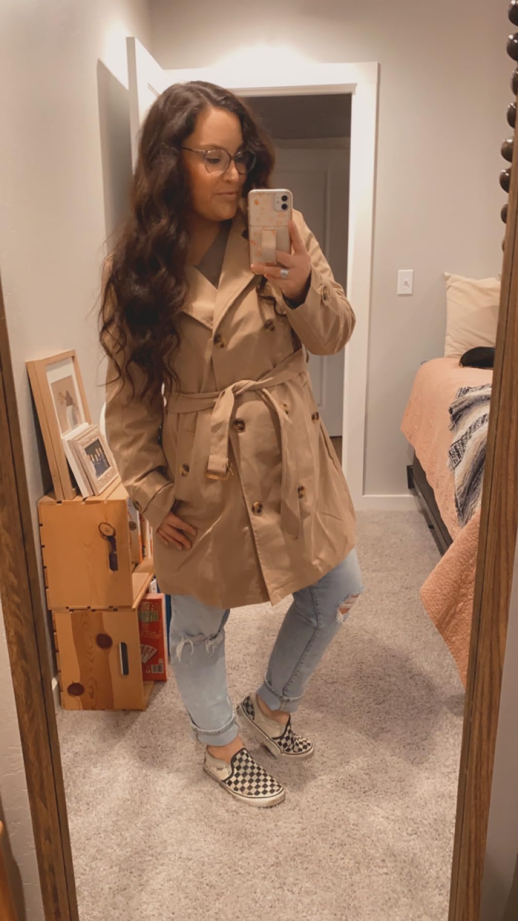 CREATMO US Women's Trench Coat Double-Breasted Classic Lapel Overcoat Belted Slim Outerwear Coat with Detachable Hood customer photo 2
