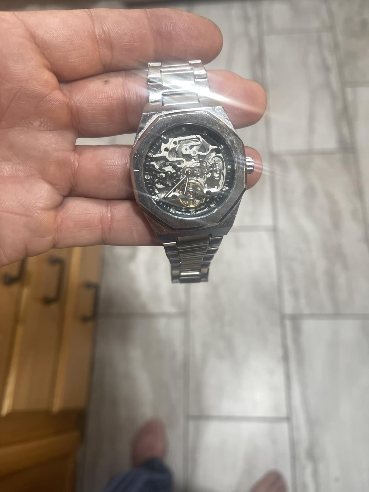Tiong Fashion Mens Watches Top Brand Luxury Automatic Mechanical Stainless Steel Fashion Business Skeleton Wristwatch customer photo 2