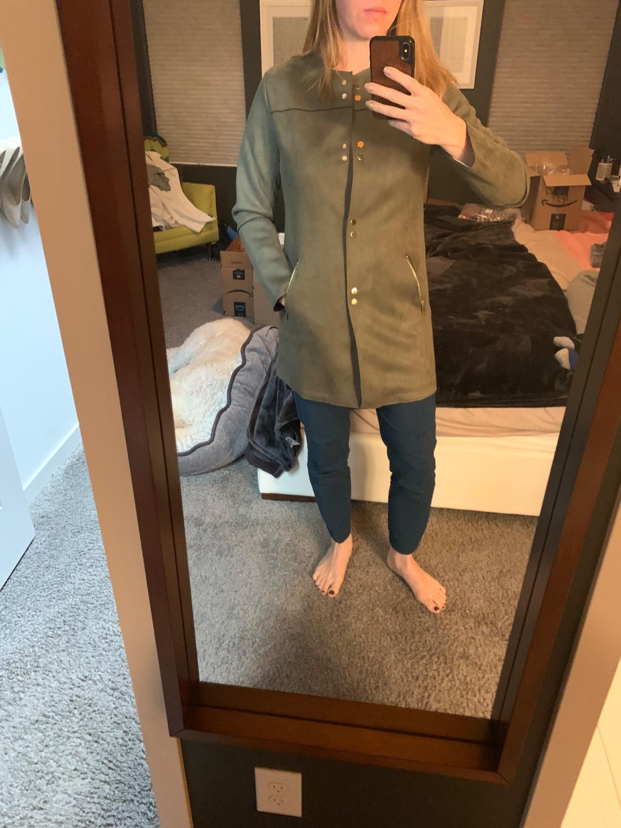 Bellivera Women's Faux Suede Double Breasted Lightweight Trench Coat customer photo 1