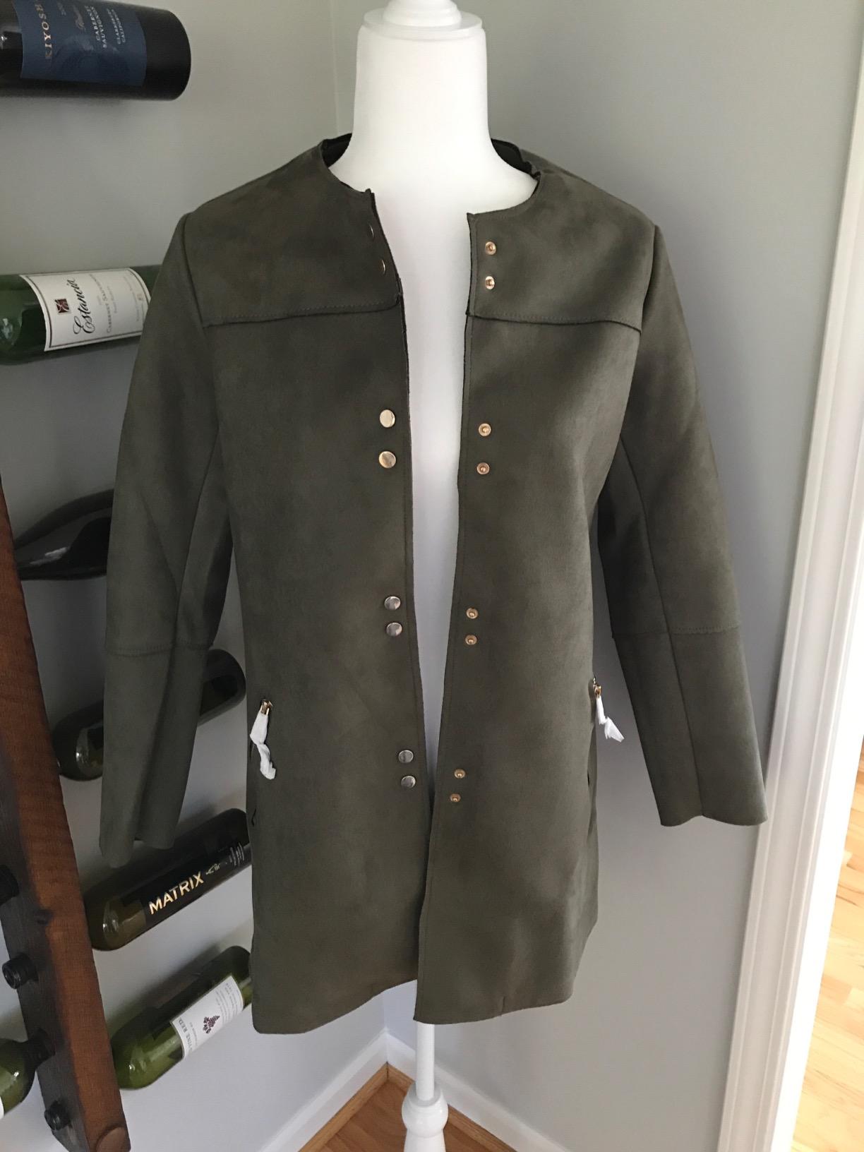 Bellivera Women's Faux Suede Double Breasted Lightweight Trench Coat customer photo 2