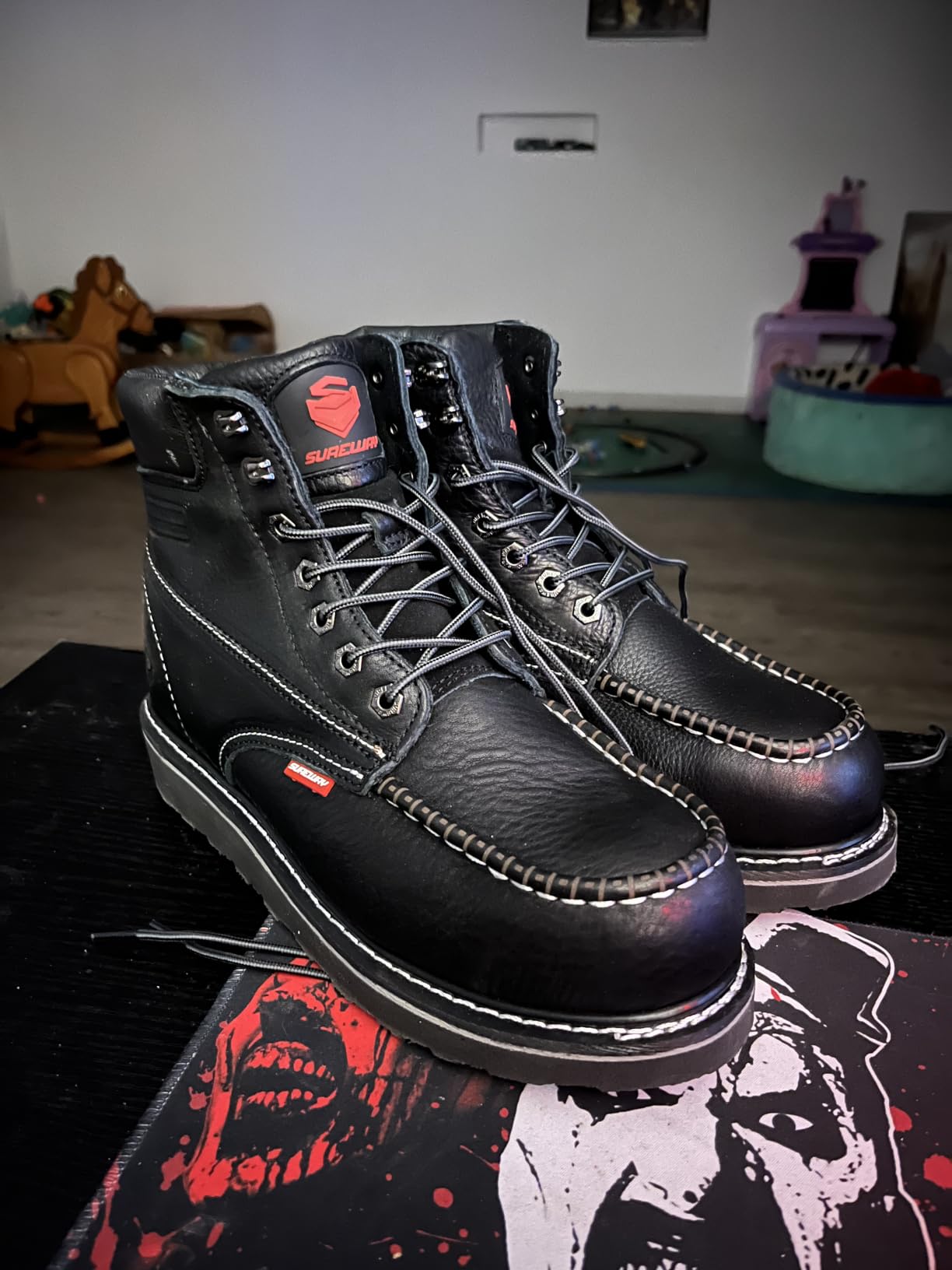 SUREWAY Mens Heavy Duty Soft/Composite/Steel Toe Work Boots for Men-Comfortable,GoodyearWelt,Full Grain Leather,6 in Wedge Moc Toe Construction Boots/Shoes customer photo 1