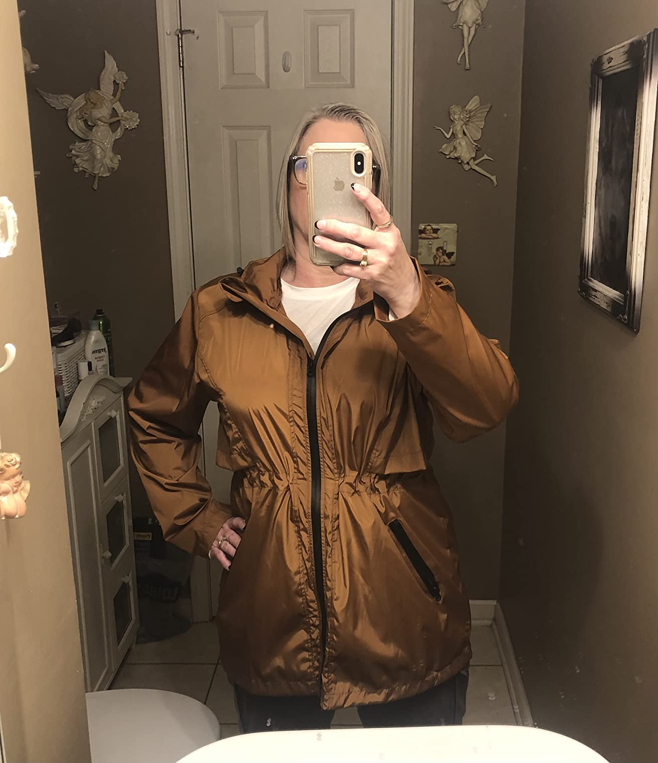 Avoogue Women's Long Raincoat with Hood Lightweight Waterproof Rain Jacket customer photo 2
