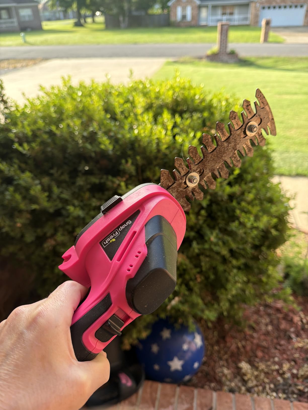 SnapFresh Cordless Grass Shear Bush Trimmer, 2 in 1 Handheld Hedge Trimmer, 7.2V Electric Grass Trimmers, Lightweight Shrubbery Trimmers Battery & Charger Included, Shrub Trimmer for Garden(Green) customer photo 1