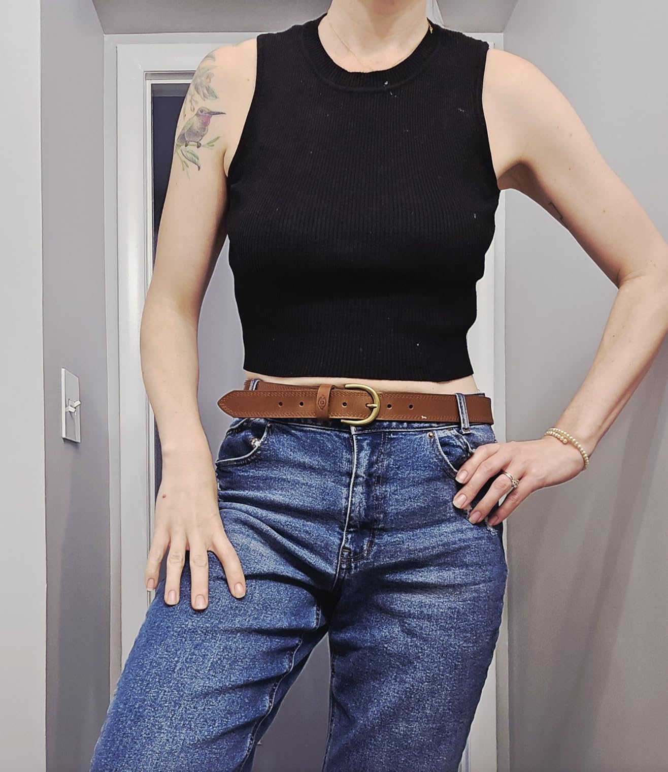 Dickies Women's Casual Leather Jean Workwear Belt With Round Harness Buckle customer photo 1
