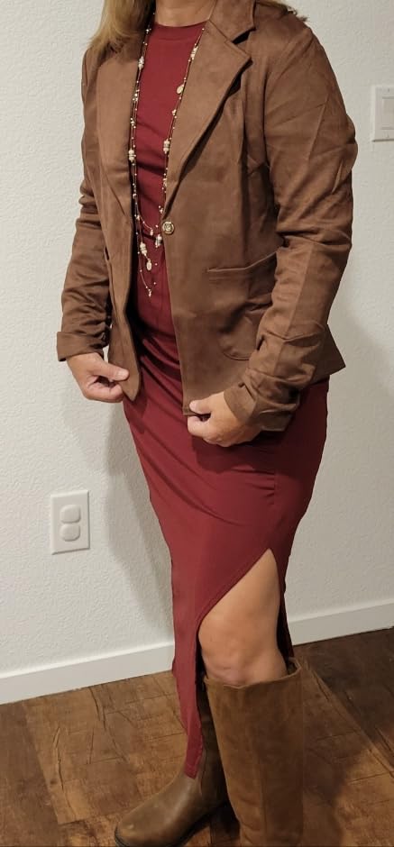 Allegra K Women's Faux Suede Blazer Long Sleeve Lapel Work Office Jacket customer photo 1
