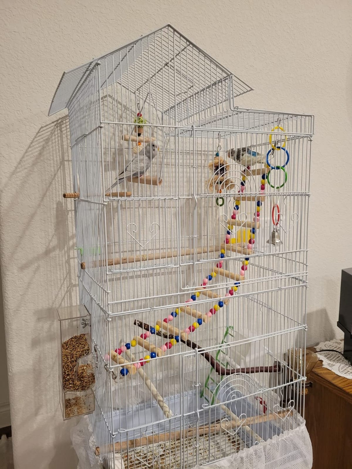 Yaheetech 62.5-inch Roof Top Flight Bird Cage for Parakeets Cockatiels Conures Finches Lovebirds Canaries Budgies Small Parrots, Large Birdcage with Detachable Rolling Stand, White customer photo 1