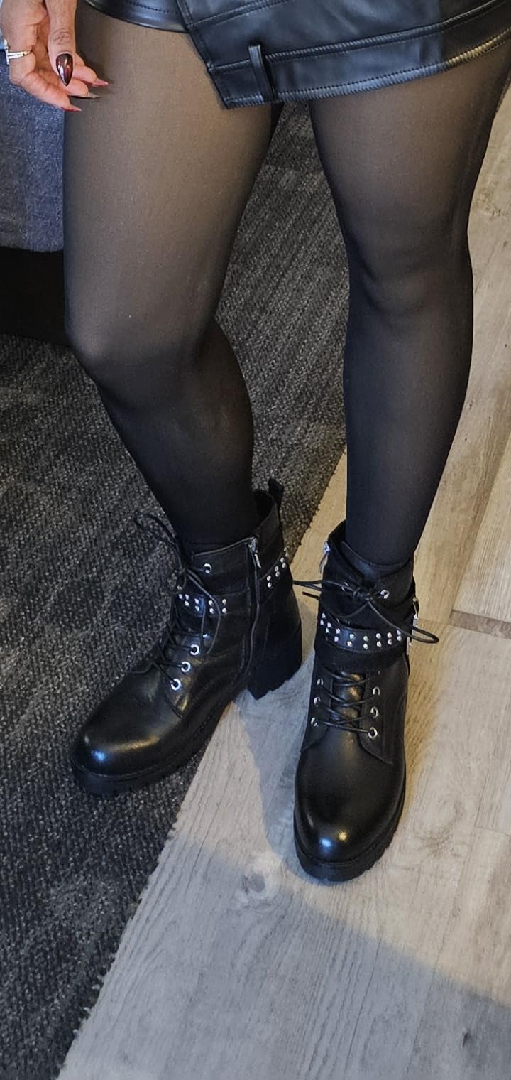 Vepose Women's Lace Up Combat Ankle Boots with Zipper and Lug Sole customer photo 1