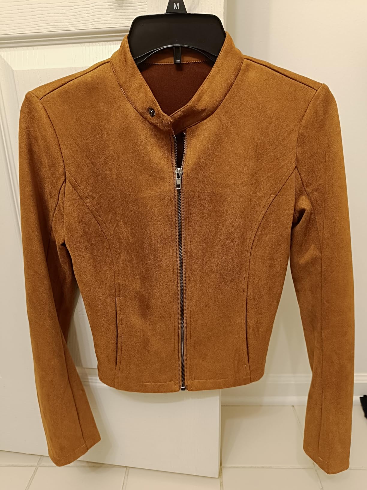 Allegra K Women's Faux Suede Jacket Zip Up Crop Biker Moto Coat Outerwear customer photo 1
