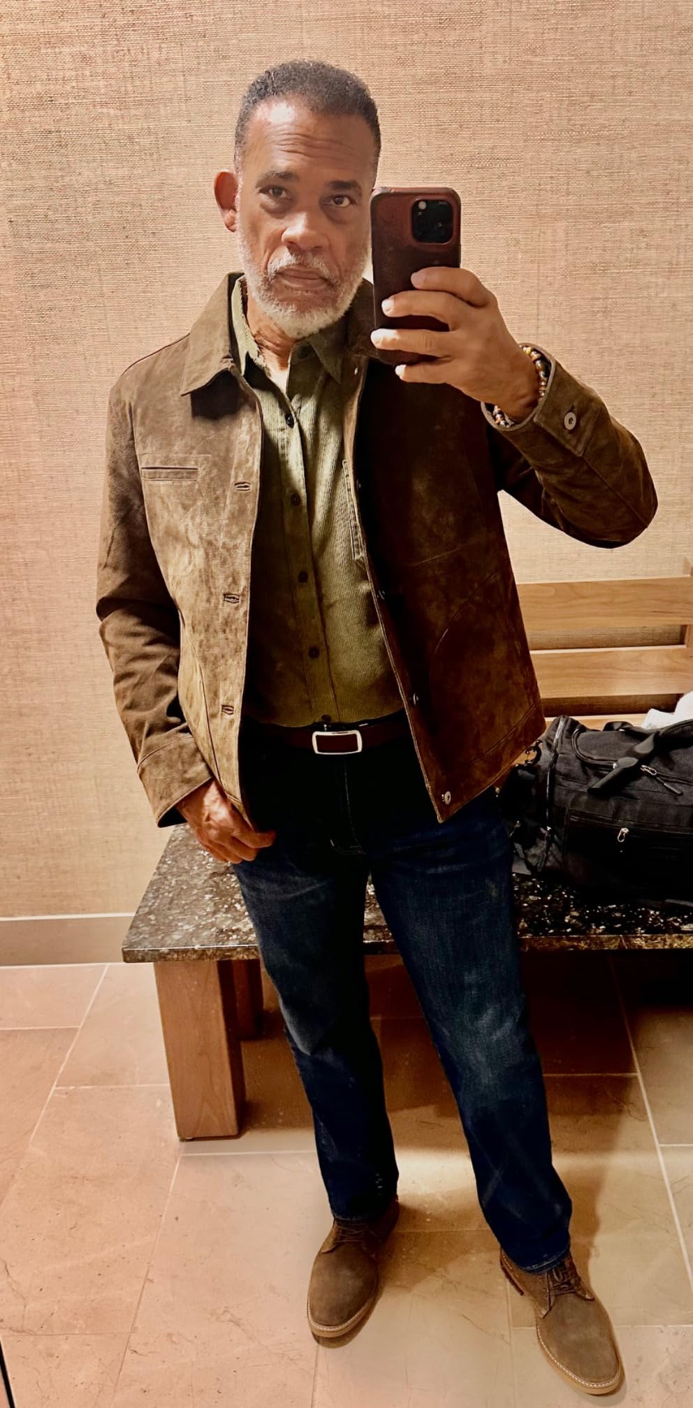 Men's Suede Leather Jacket Trucker Coat customer photo 1