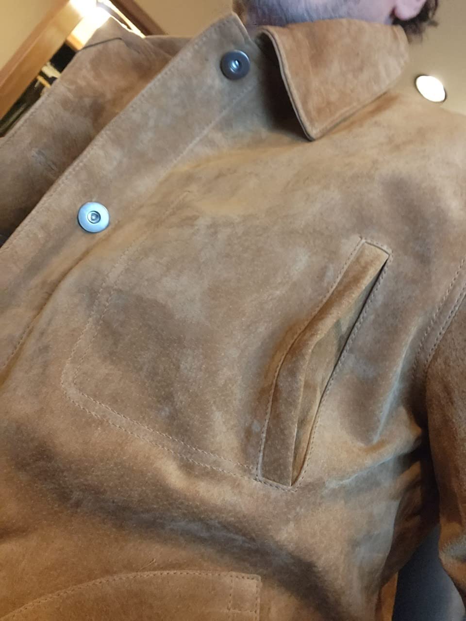 FLAVOR Men's Suede Leather Jacket Trucker Coat customer photo 2
