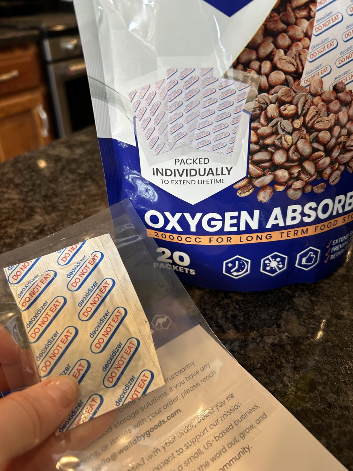 Wallaby 500cc Oxygen Absorbers - 100 Count - for Long Term Food Storage & Survival, Mylar Bags, Canning, Harvest Right Freeze Dryer, Dehydrated, and Preserved Foods - FDA Food Safe 500cc customer photo 2