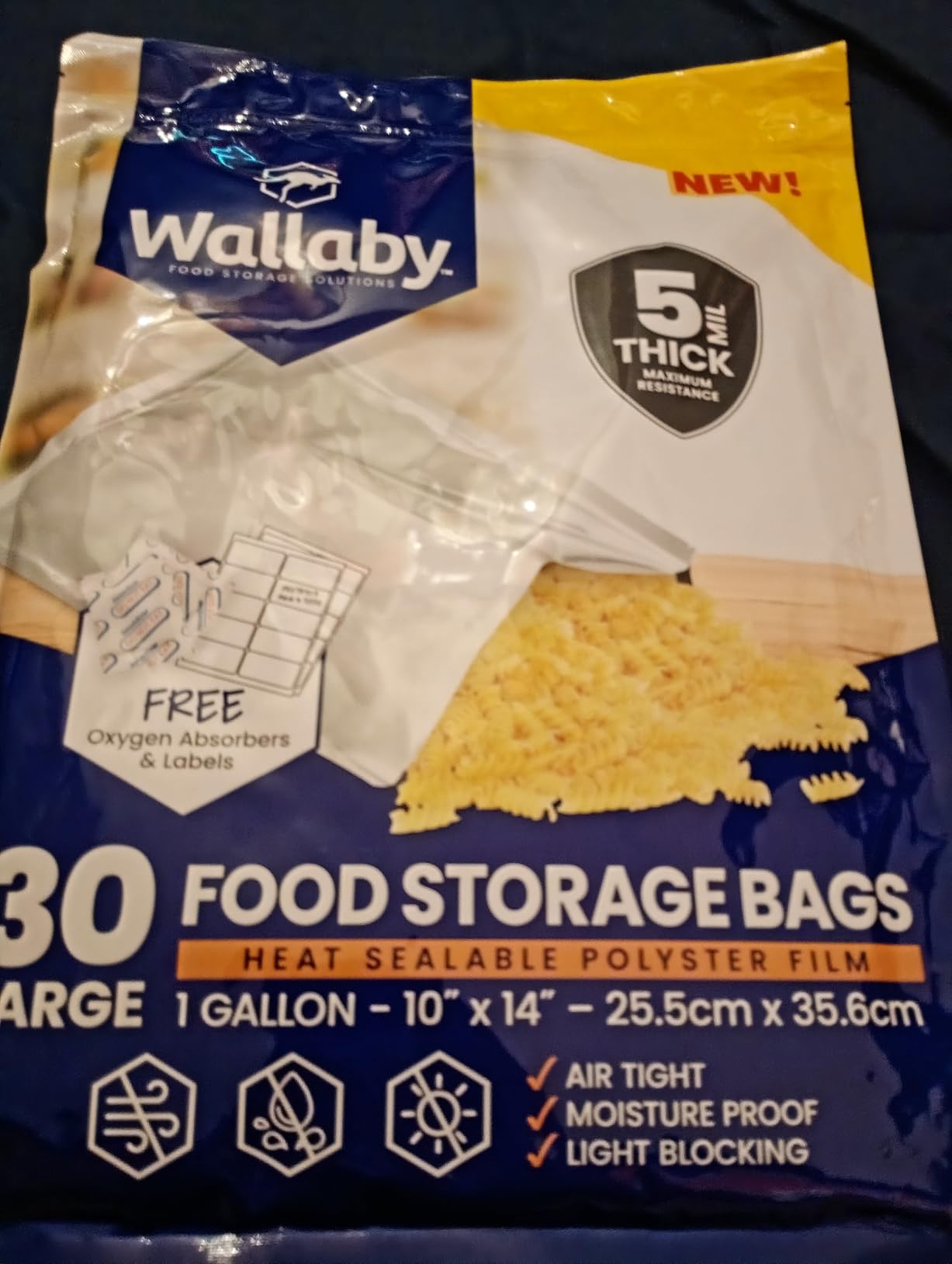 Wallaby 10 Mil Thick Mylar Bags with Oxygen Absorbers, Open Top, Food Safe | Heavy Duty 1 Gal, 5 Gallon Pouches, Multi-Size Airtight, Heat Seal Bags for Long Term Emergency Food Storage & Preservation customer photo 1