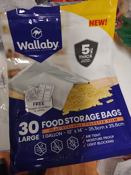 Wallaby 10 Mil Thick Mylar Bags with Oxygen Absorbers, Open Top, Food Safe | Heavy Duty 1 Gal, 5 Gallon Pouches, Multi-Size Airtight, Heat Seal Bags for Long Term Emergency Food Storage & Preservation customer photo 2