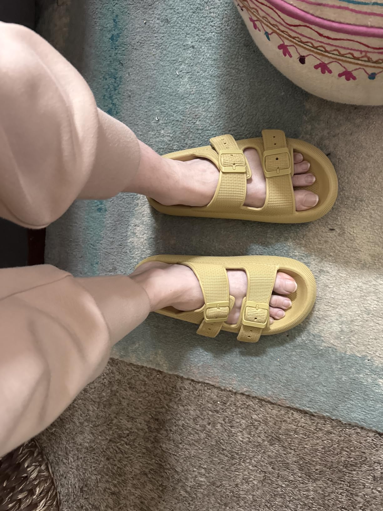 CUSHIONAIRE Fame Pillow Recovery Sandals for Women, Adjustable Double Buckle Waterproof EVA Cloud Slides for Women customer photo 2