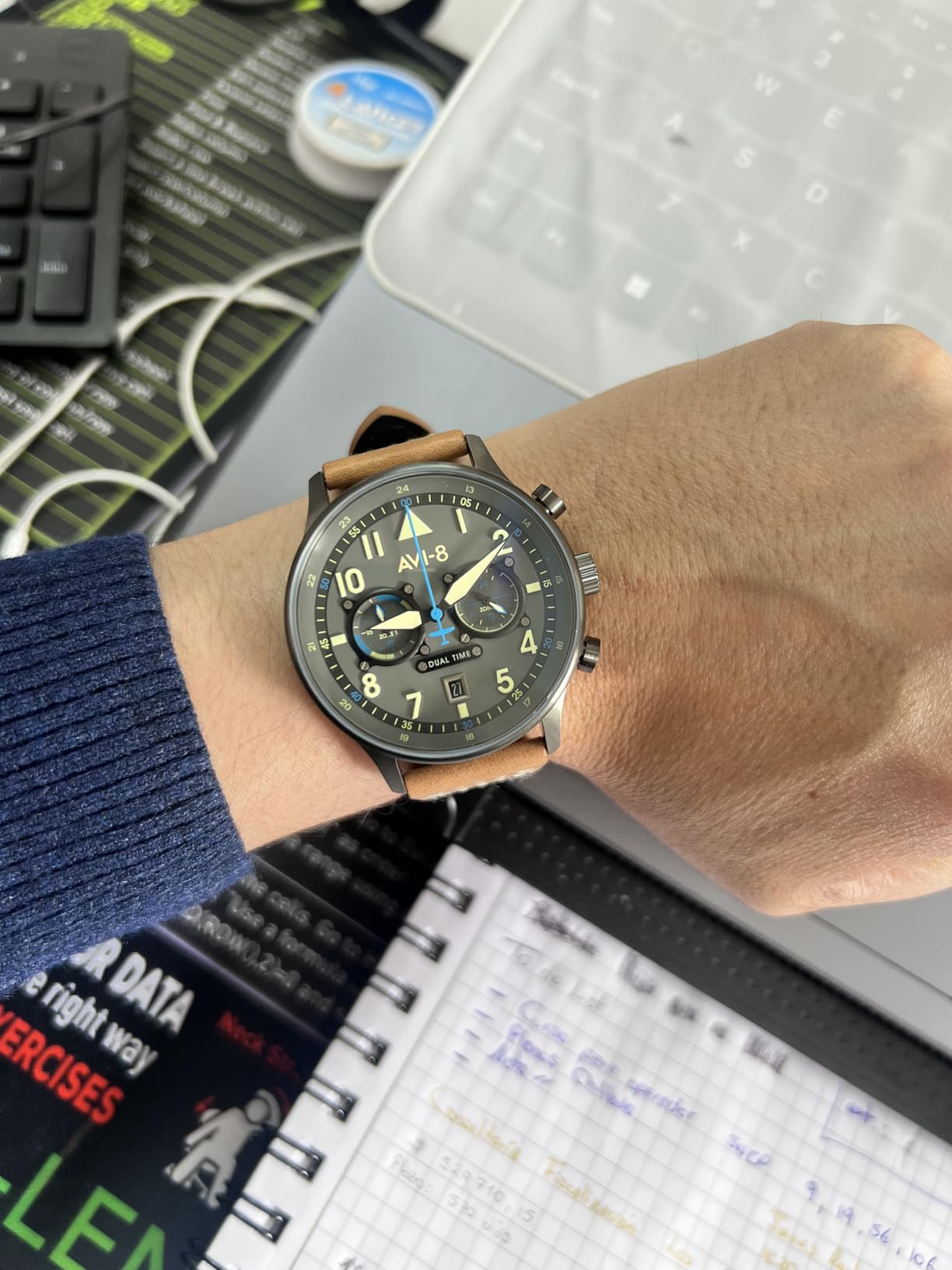 AVI-8 Hawker Hurricane Men's Pilot Watch - Dual Time Japanese Quartz Movement, 43.5mm Stainless Steel Case, Leather or Stainless Steel Strap, AV-4088 customer photo 1