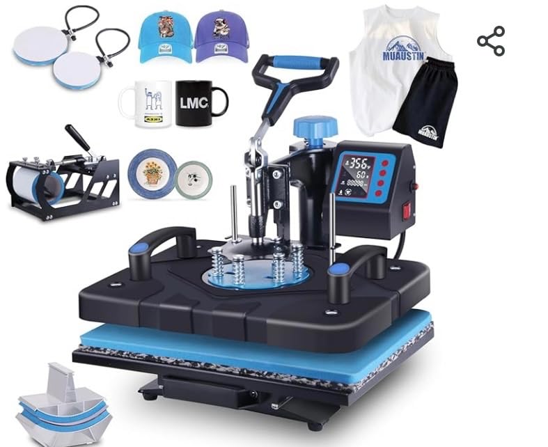 HORGELU Upgraded 5 in 1 Heat Press Machine 12x15 Inch Heat Transfer Machine 360-Degree Swing Away Multifunction Digital Sublimation Combo Heat Press for T Shirt Mug Hat Plate 110V Black Blue customer photo 2