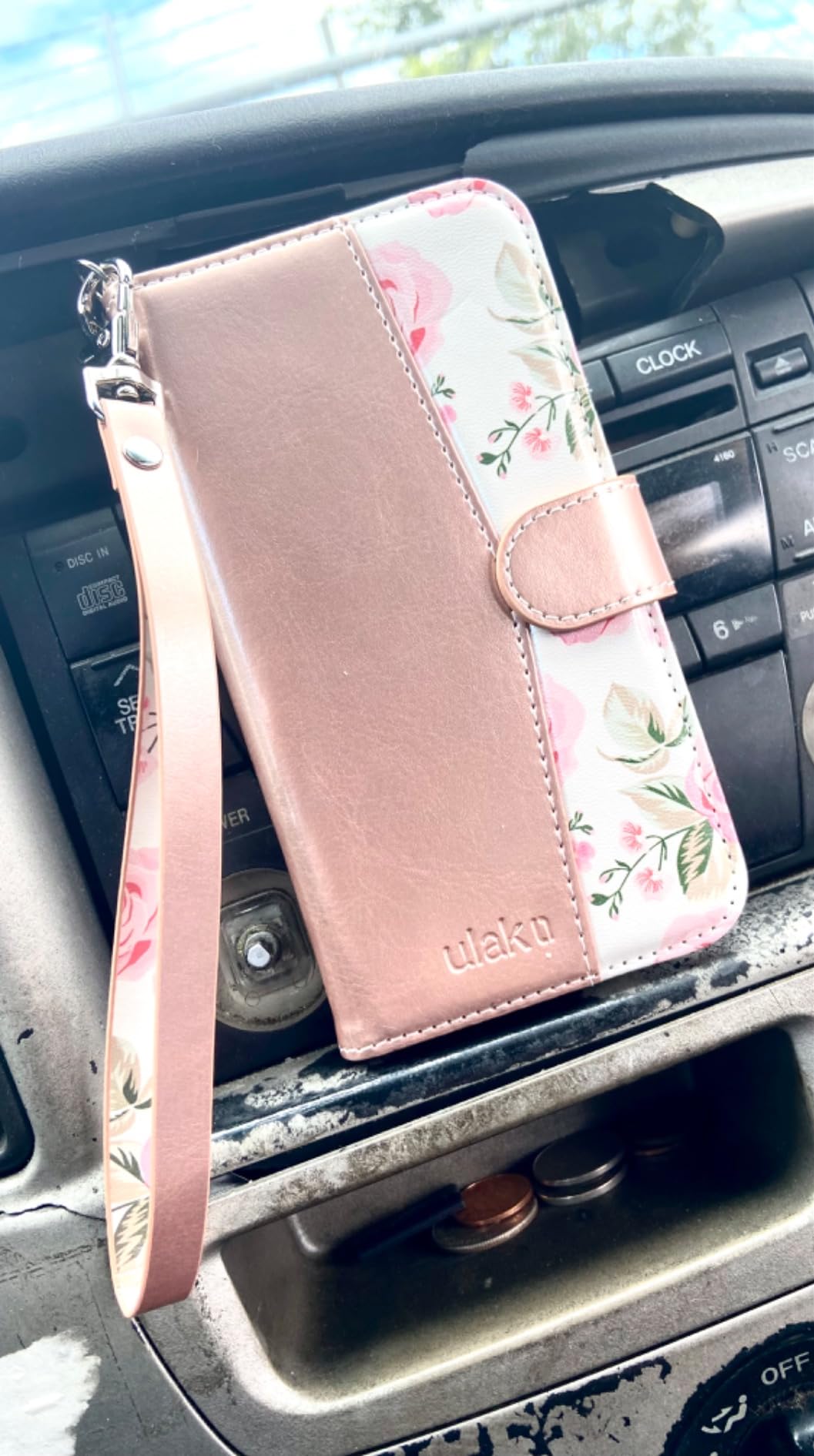 ULAK Compatible with iPhone 13 Wallet Case for Women, Pink Flower | Premium PU Leather Flip Cover with Card Holder Kickstand [RFID Blocking] Protective Phone Case for iPhone13 6.1 Inch customer photo 2