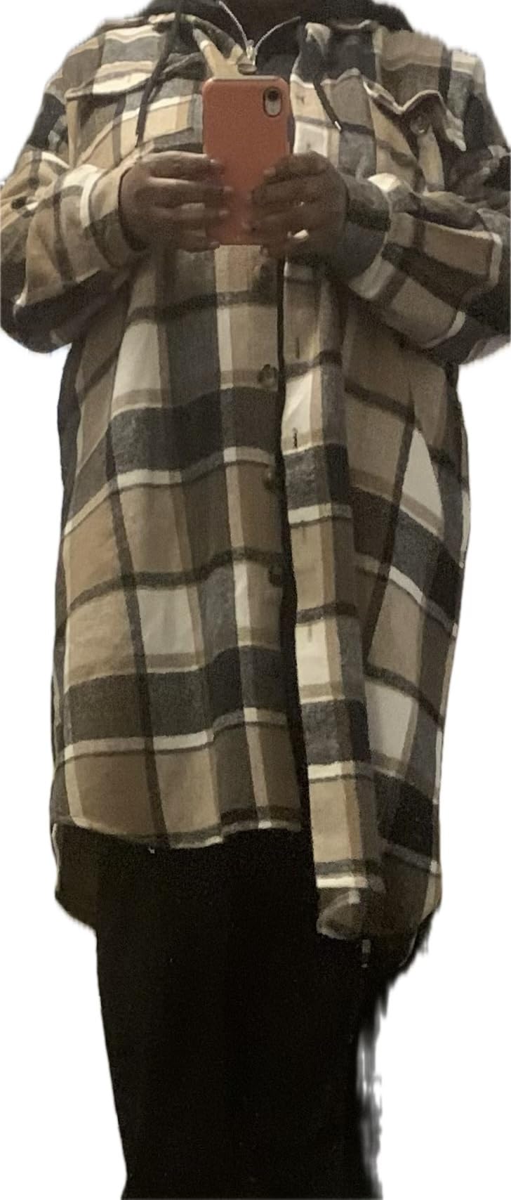 Women Fall Flannel Plaid Shacket Jacket Oversized Button Down Long Shirt Jacket customer photo 1