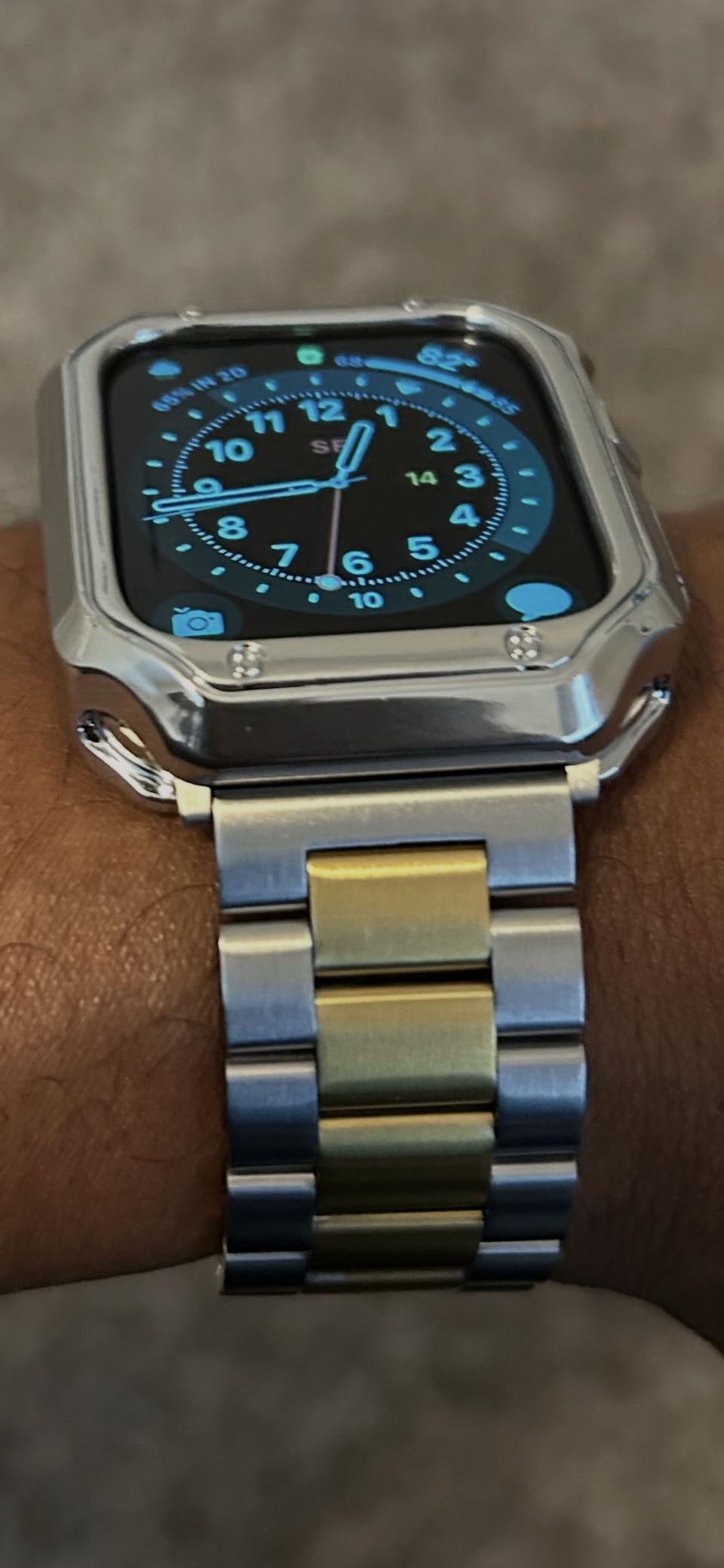 Compatible with Apple Watch Band and Case, Stainless Steel Metal Chain with Soft TPU Cover, Smart-Watch Link Bracelet Strap, Wrist-Band for i-Watch Series 9 8 7 6 5 4 3 2 1 SE, 45mm 44mm 42mm, Silver customer photo 2