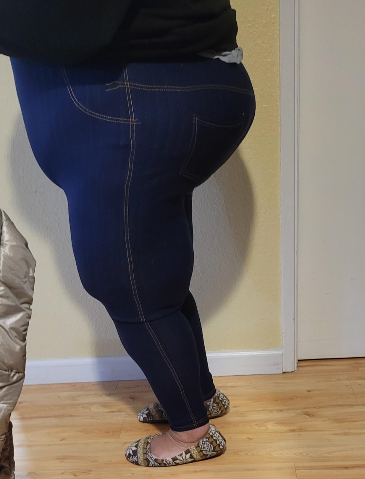 Jean Look Jeggings for Women Plus Size High Waist Stretch Denim Leggings with Pockets Skinny Pull On Pants 1X-4X customer photo 2
