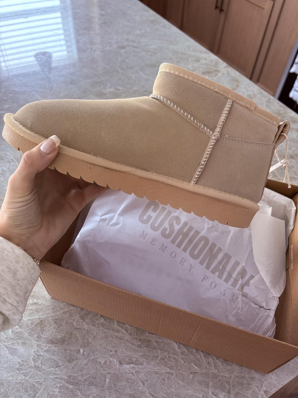 CUSHIONAIRE Hip-3 Genuine Suede Leather Ankle Boots for Women – Pull On Cozy Faux Fur Boots Womens Shoes with Comfortable Memory Foam customer photo 2