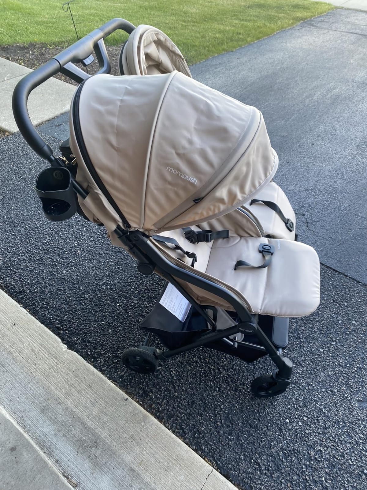Mompush Lithe Double Stroller, Lightweight Side by Side, Infant & Toddler | 25 lbs design, 30-inch width fits doorways, one-step fold, independent recline, UPF50+ canopy, all-wheel suspension customer photo 2