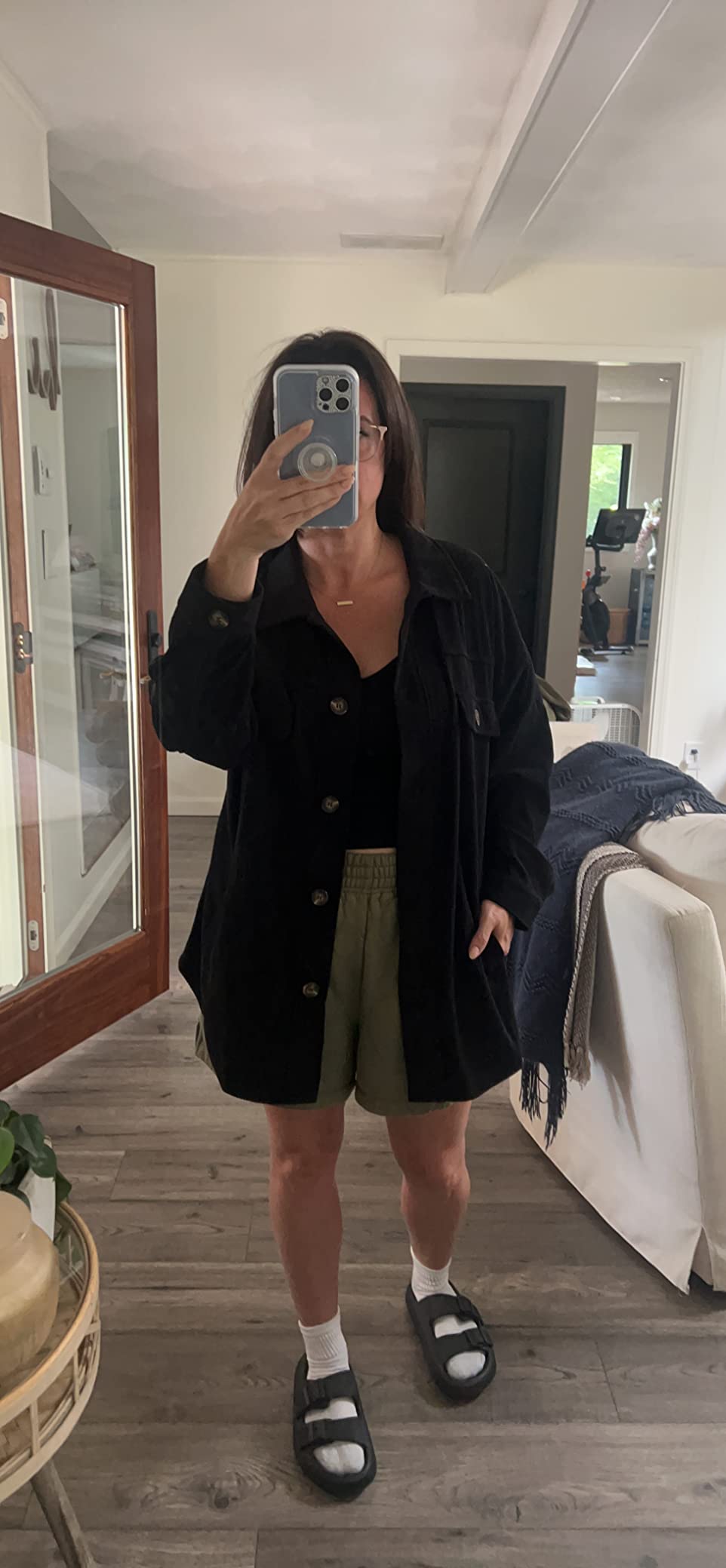 VICHYIE Women Corduroy Shacket Button Down Shirts Long Sleeves Jacket Coat customer photo 2