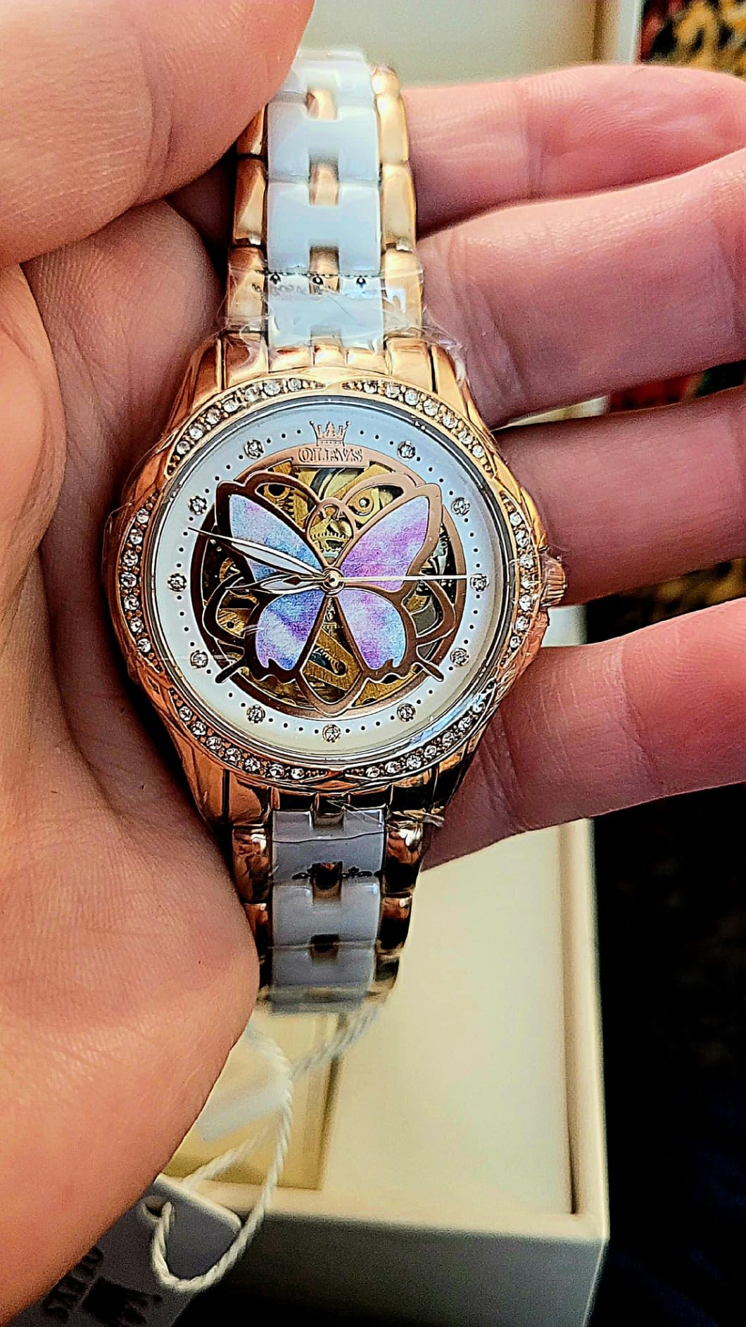 Womens Automatic Watch, Premium Large Face Diamond Accented Self Winding Watches for Women, Fashion Waterproof Ladies Dress Watch, Two Tone Stainless Steel Ceramic Bracelet customer photo 1