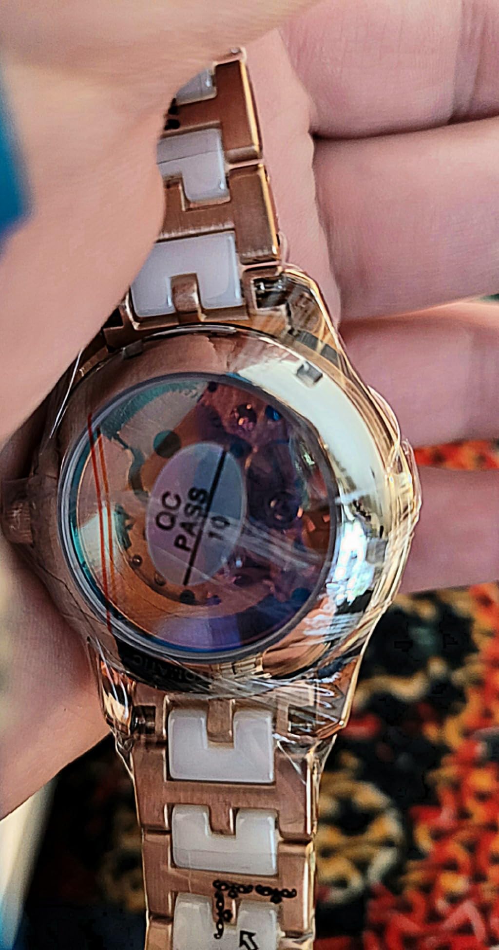 Womens Automatic Watch, Premium Large Face Diamond Accented Self Winding Watches for Women, Fashion Waterproof Ladies Dress Watch, Two Tone Stainless Steel Ceramic Bracelet customer photo 2