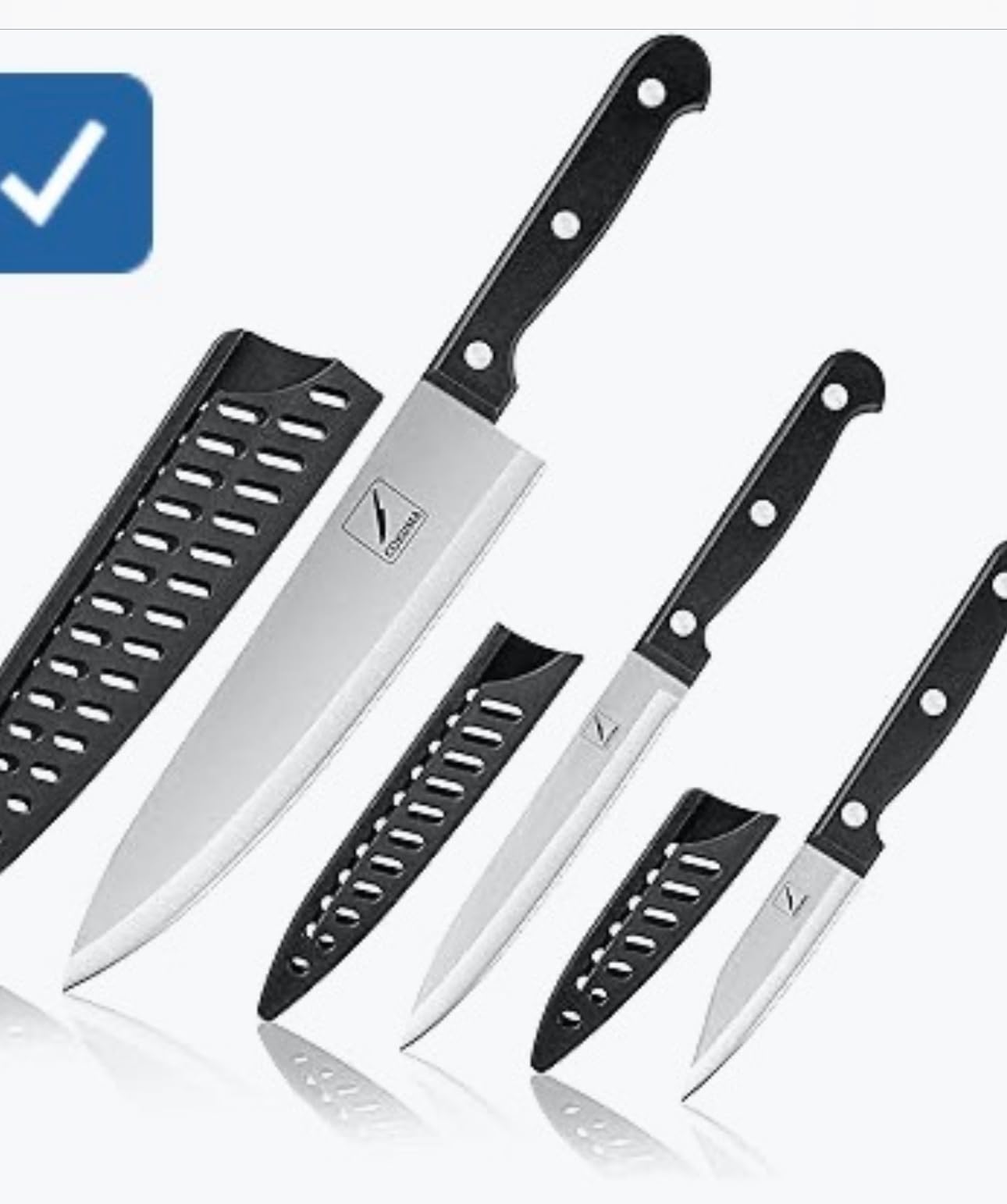 COKUMA Kitchen Knife, 3-Pcs Knife Set With Sheath, 8 Inch Chef Knife, 4.5 Inch Utility Knife, 4 Inch Paring Chef Knife, Stainless Steel, Black customer photo 1