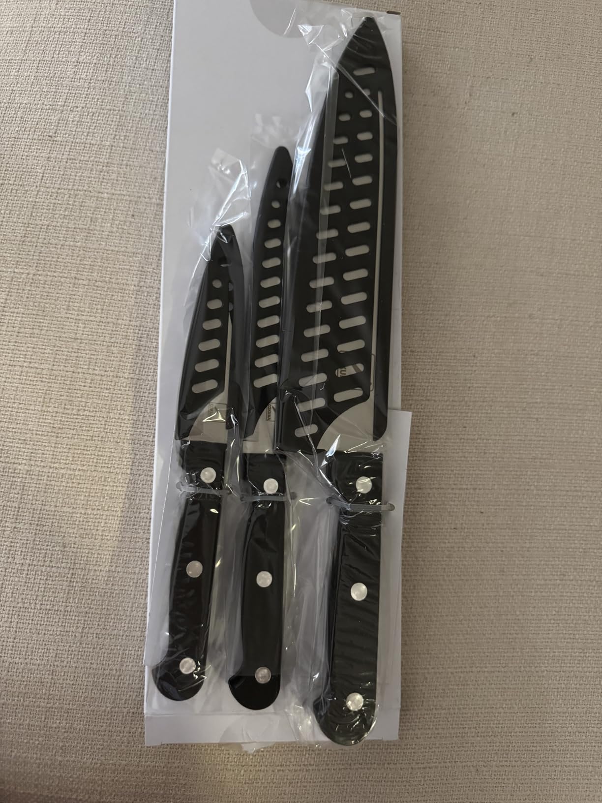 COKUMA Kitchen Knife, 3-Pcs Knife Set With Sheath, 8 Inch Chef Knife, 4.5 Inch Utility Knife, 4 Inch Paring Chef Knife, Stainless Steel, Black customer photo 2