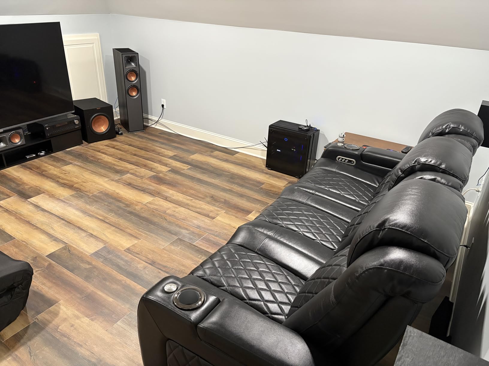 Valencia Tuscany Home Theater Seating | Premium Top Grain Italian Nappa 11000 Leather, Power Headrest, Power Lumbar Support, with Center Drop Down Console (Row of 3, Navy Blue) customer photo 1