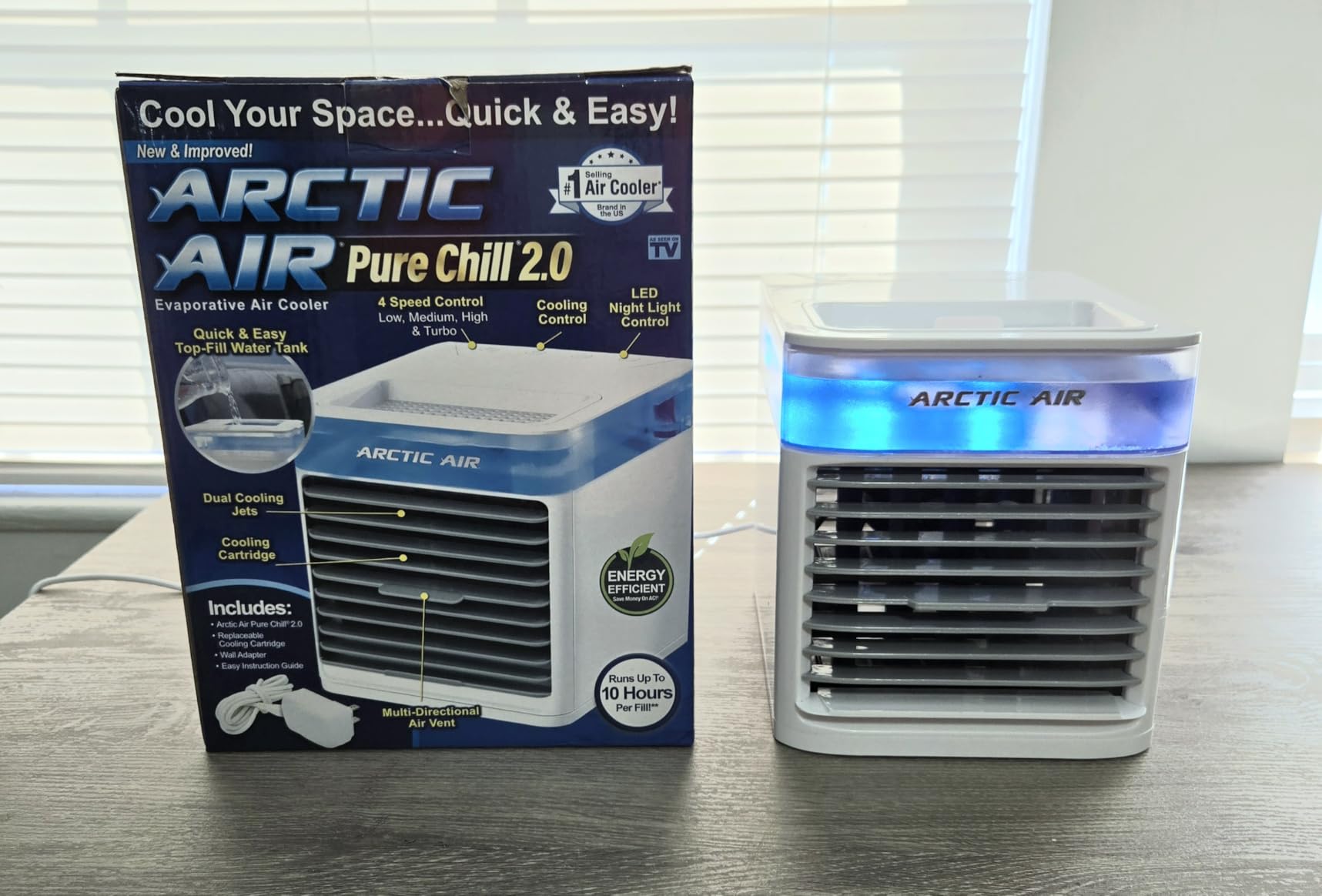 Arctic Air Pure Chill 2.0 Evaporative Air Cooler by Ontel - Powerful, Quiet, Lightweight and Portable Space Cooler with Hydro-Chill Technology For Bedroom, Office, Living Room & More,Blue customer photo 1