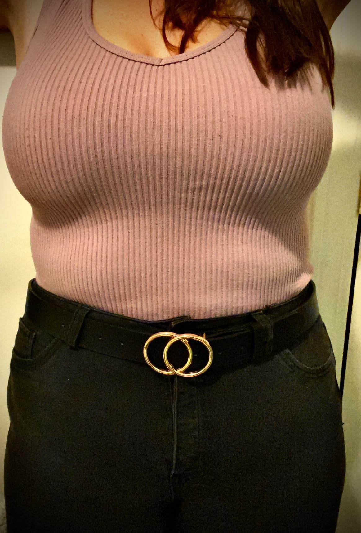 SANSTHS 3 Pack Women Waist Belts for Jeans Pants Dresses, Ladies Belt with Double O-Ring Gold Buckle customer photo 1