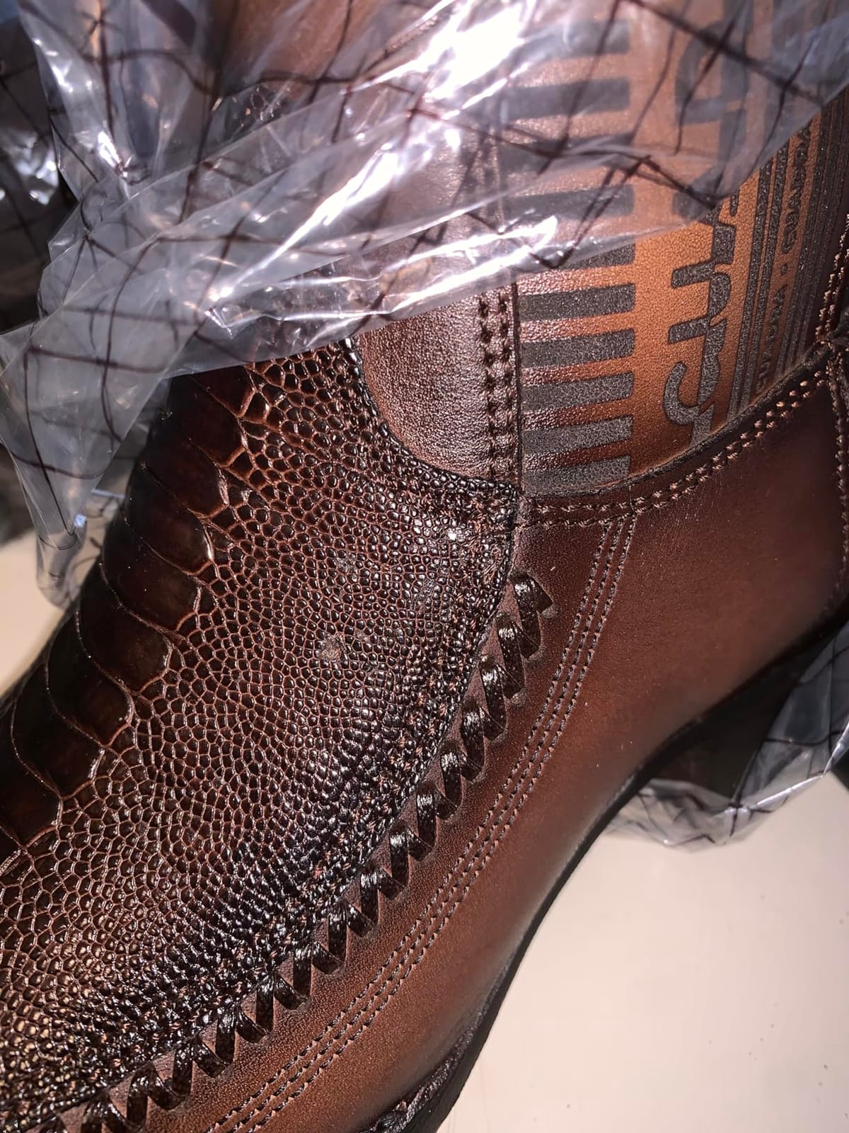 Cuadra Men's Ostrich Leg Leather Cowboy Boots Brown Side Zip customer photo 2