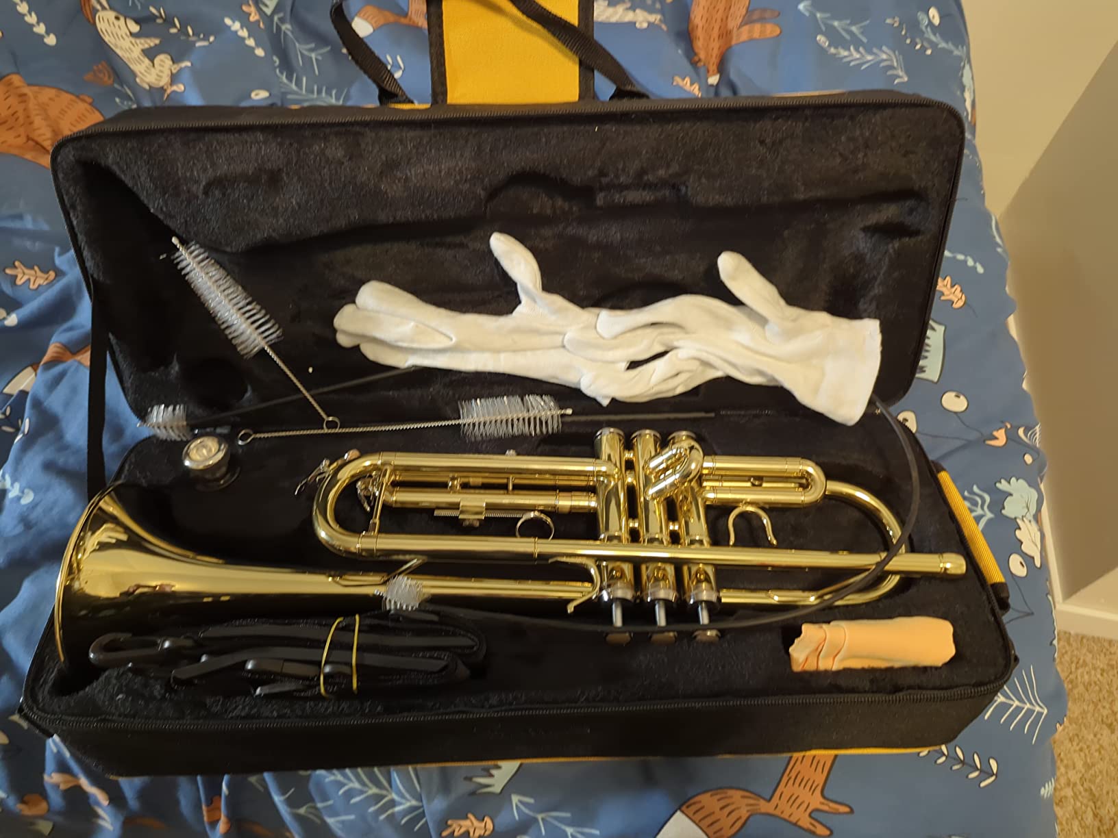 Trumpet Instrument,Band & Orchestra Musical Instruments for Beginners,With trumpets case,Mouthpiece,Cloth and Gloves (Golden) customer photo 1