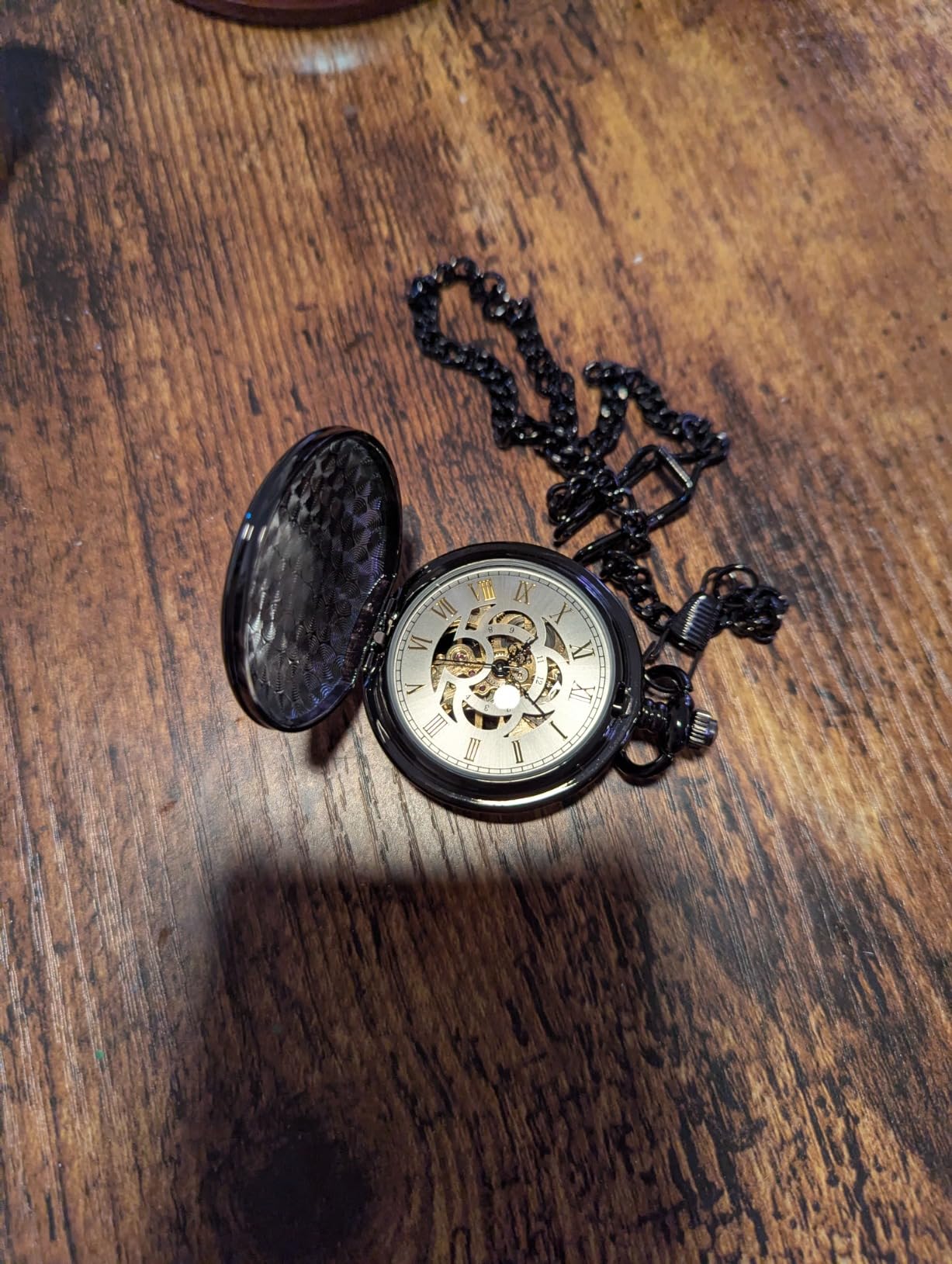 Personalized Antique Mechanical Movement Gunmetal Pocket Watch Custom Engraved Free with Gift Box - Ships from USA, PW51 customer photo 1