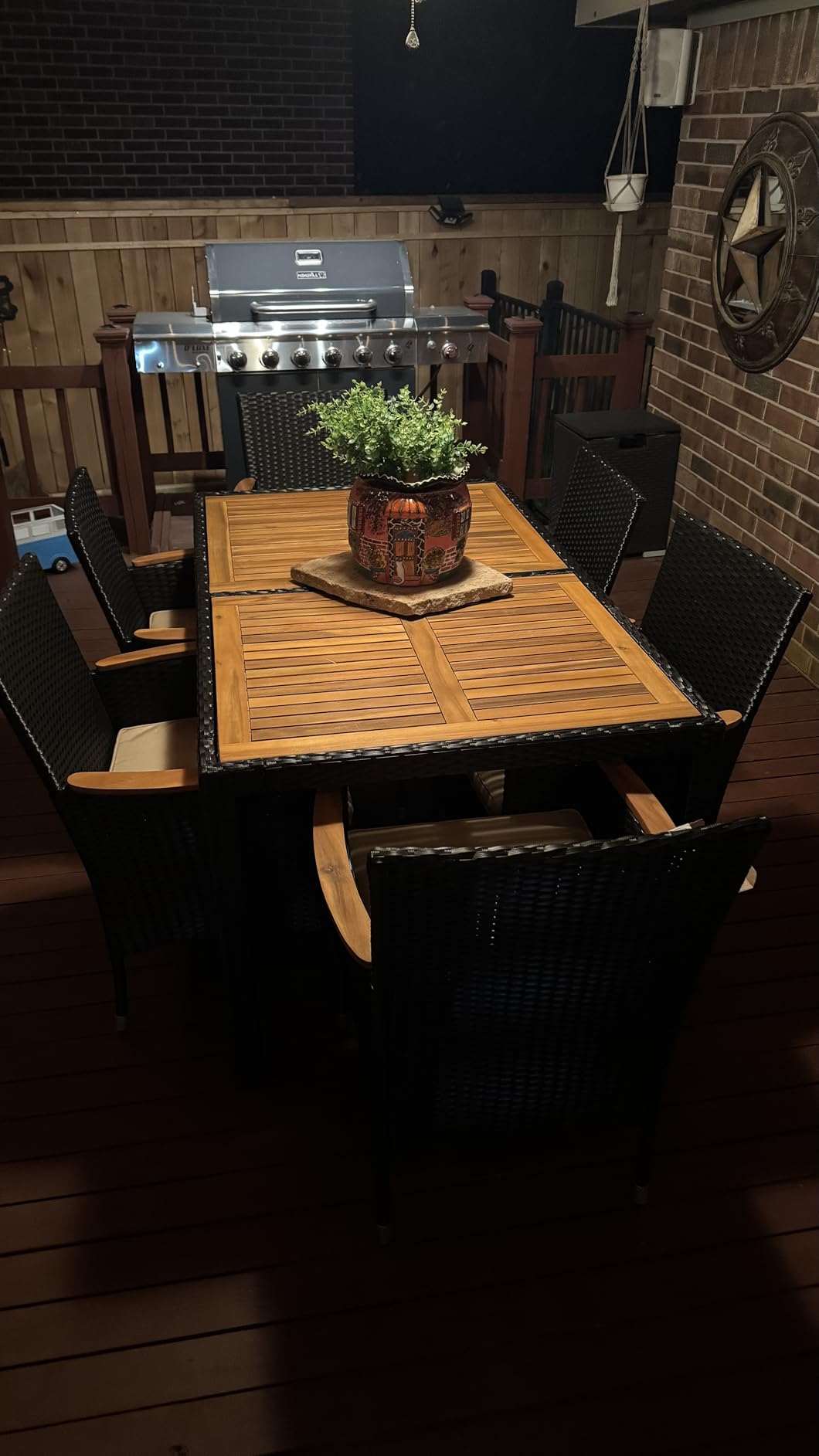 Devoko 7 PCS Acacia Wood Patio Dining Set, Black Rattan customer photo 2