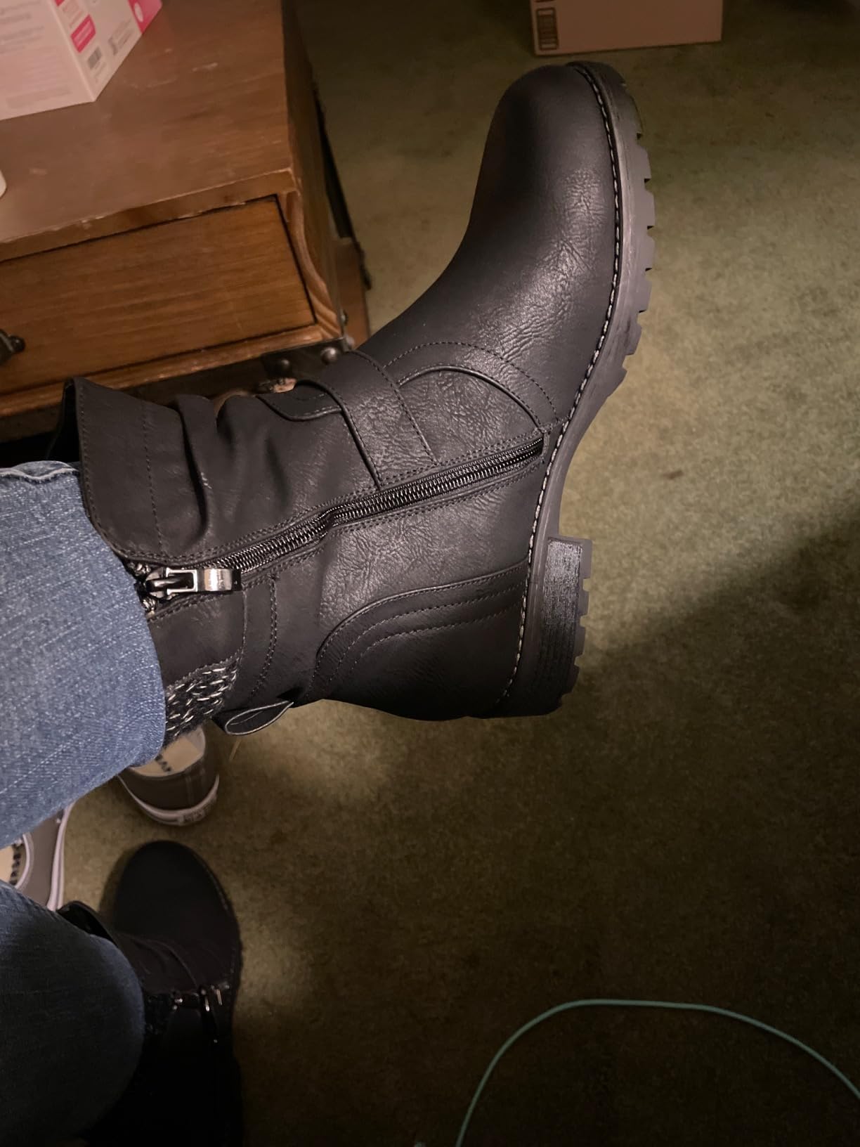 Hawkwell Women's Combat Boots Fashion Side Zipper Buckle Ankle Booties customer photo 1