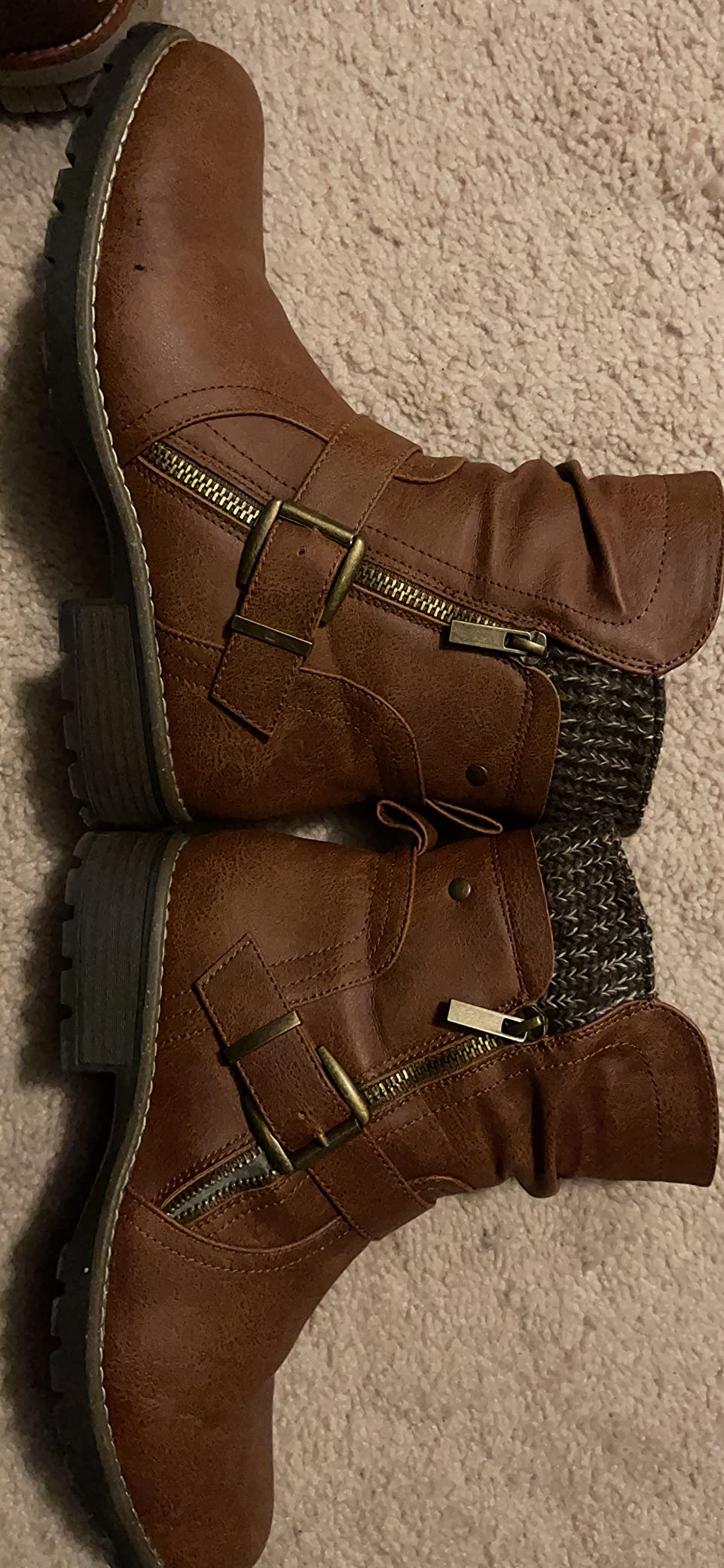 Hawkwell Women's Combat Boots Fashion Side Zipper Buckle Ankle Booties customer photo 2