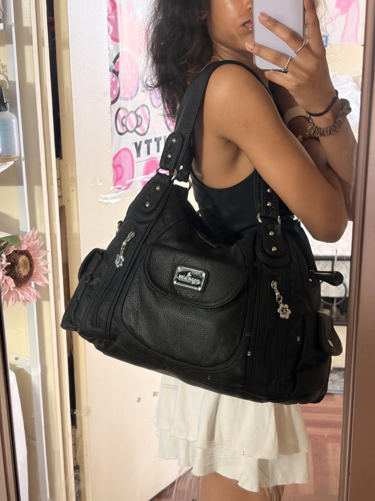 Angel Kiss Purses for Women, Large Shoulder Bag Hobo Tote Purse Mutipocket Faux Leather Satchel Hobo Purse customer photo 2