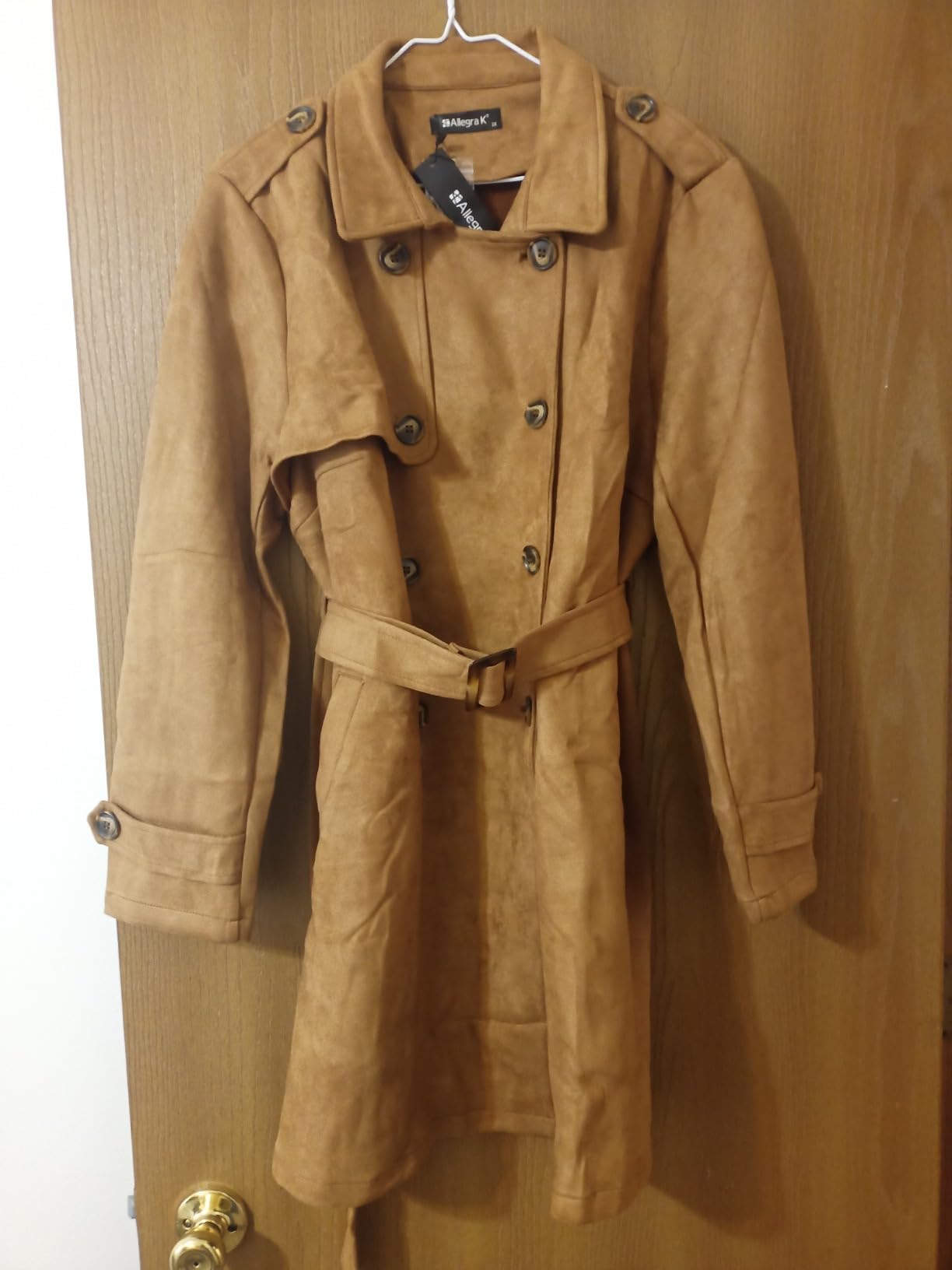 Allegra K Women's Faux Suede Trench Coat Double Breasted Jacket with Belt customer photo 2