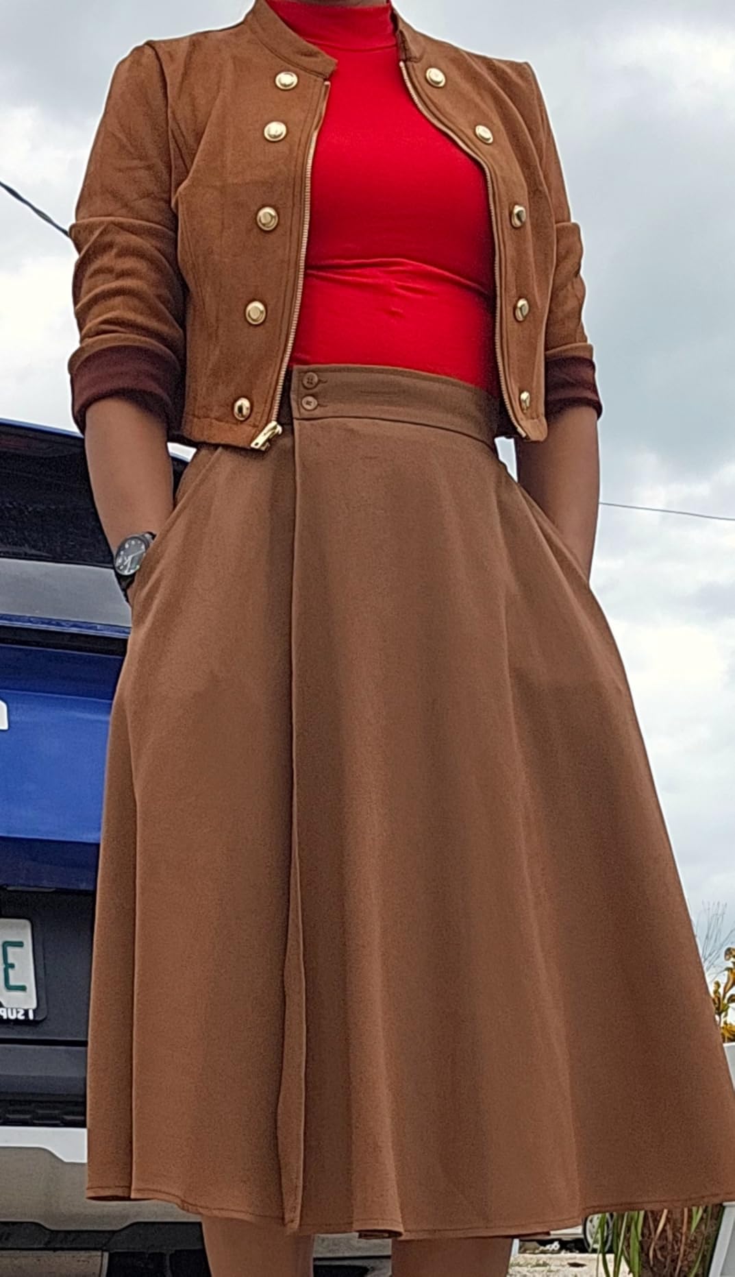 Allegra K Cropped Jacket for Women's Faux Suede Double Breasted Jackets customer photo 2