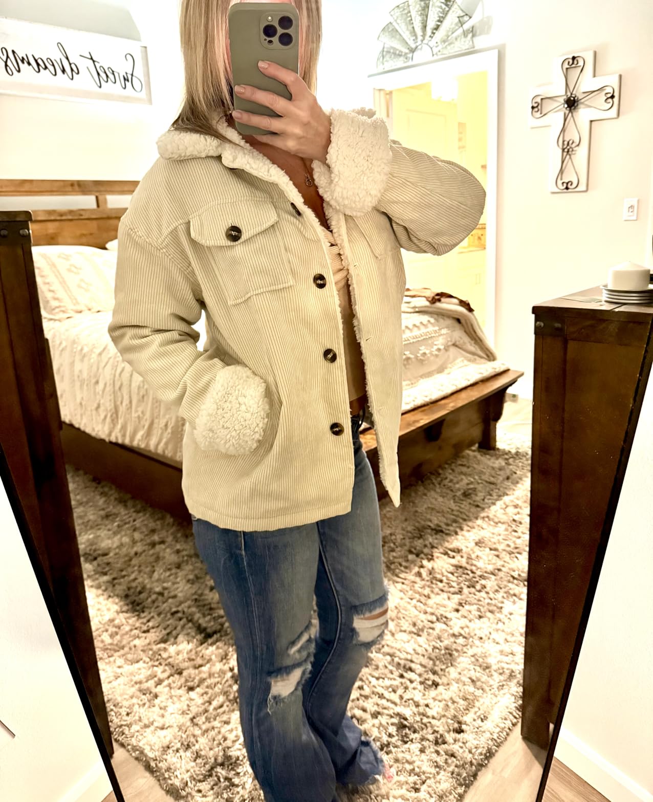 Dokotoo Corduroy Sherpa Jacket Warm Fall Jackets Fleece Lined Winter Coats customer photo 1