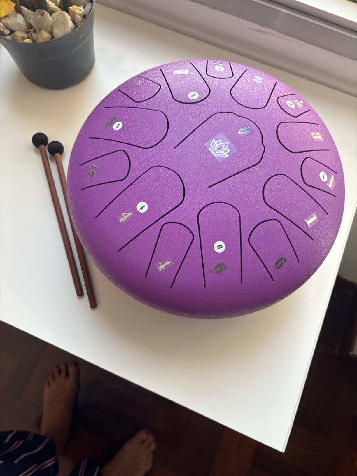 Rain Drum for Outside Garden,Steel Tongue Drum 12 Inches 15 Notes Musical Instruments, Handpan Drum Percussion Instrument, with Soft Bag, Music Book, 2 Mallets, for Meditation or Yoga (Green) customer photo 1