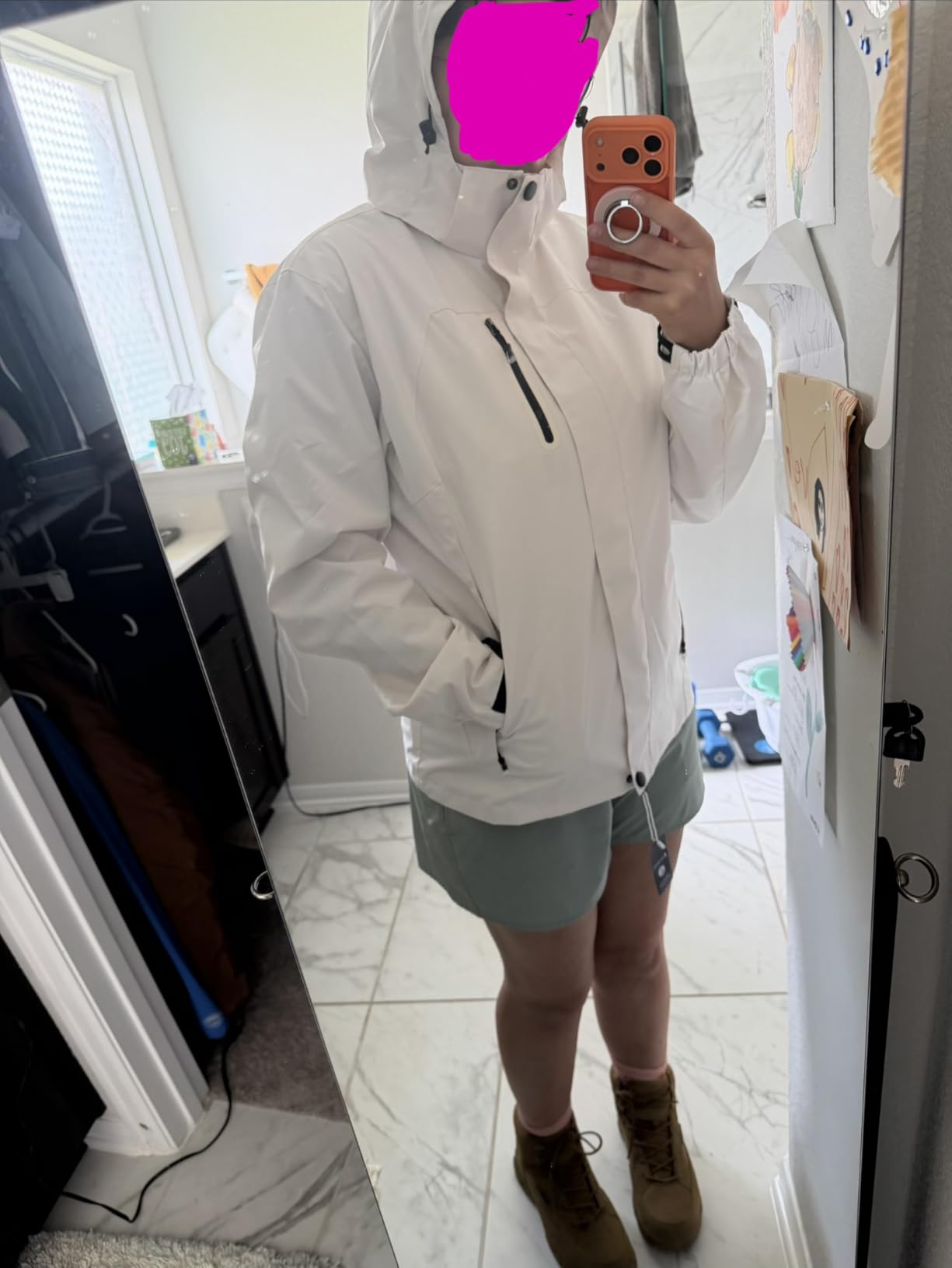 Womens Waterproof Rain jacket Lightweight Raincoat with Removable Hood customer photo 2